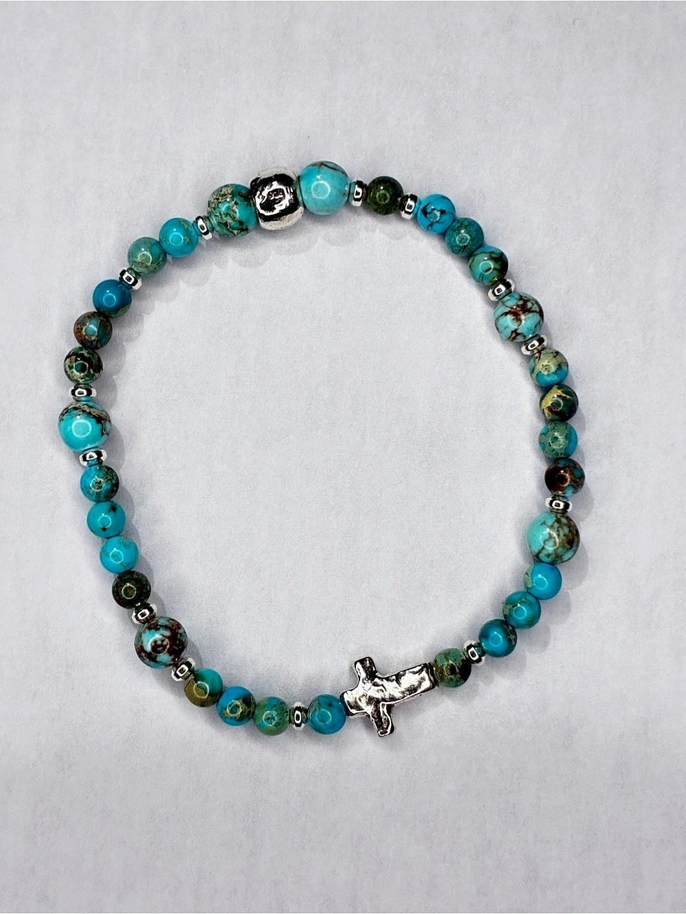 Beaded Cross Charm Bracelet in Blue & Green New